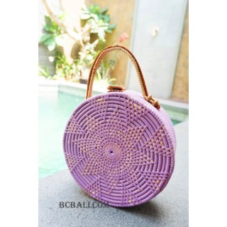 unique circle handbag rattan syntethic purple